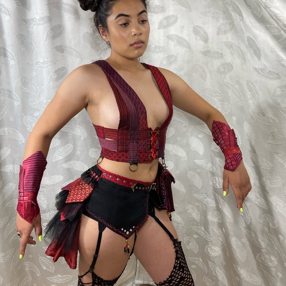Xanadu Designs, One of a kind, Handmade, Upcycle’d Men’s Tie, Sexy Bustle Skirt.